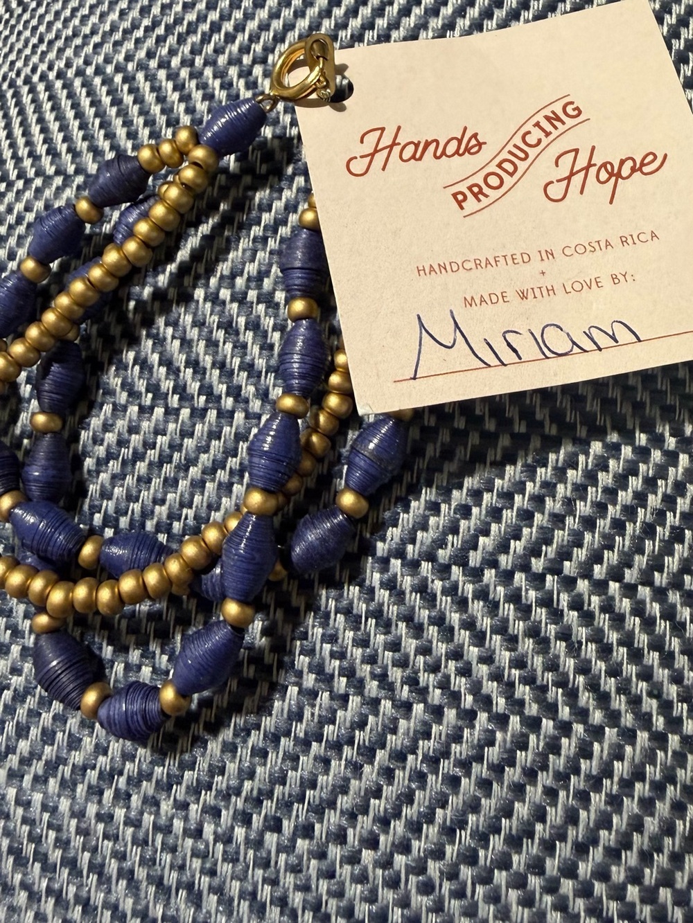 Handcrafted Navy and Gold Layered Beaded Bracelet by